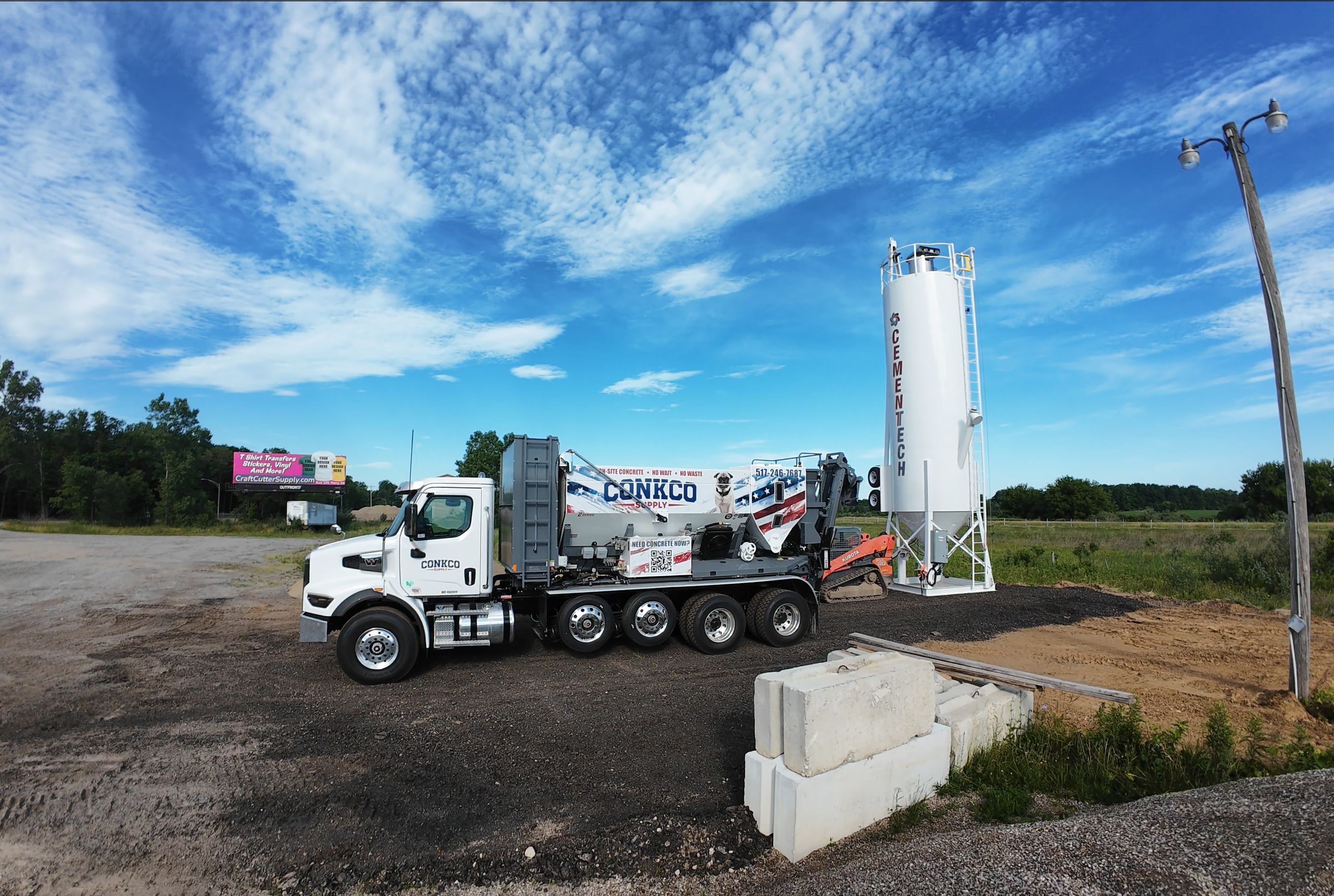 ConkCo Supply volumetric concrete truck at the cement silo